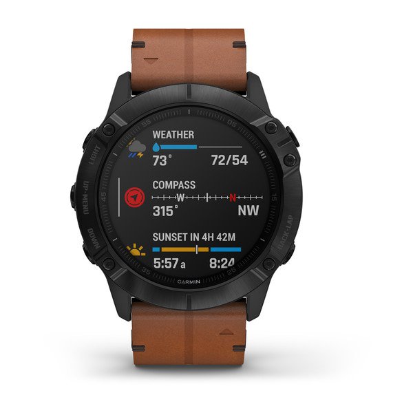 010-02157-14,Garmin Fenix 6X Pro 51mm Sapphire Edition Black DLC with Chestnut Leather 