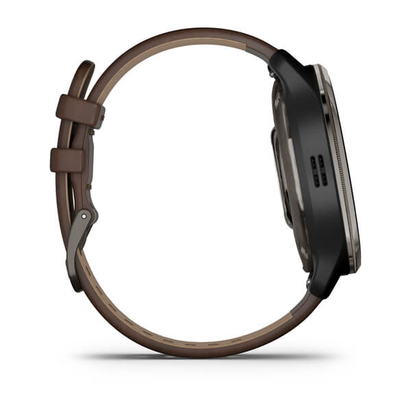 Garmin Venu 2 Plus Slate Stainless Steel Bezel With Slate Case And Brown Leather Band 43 mm