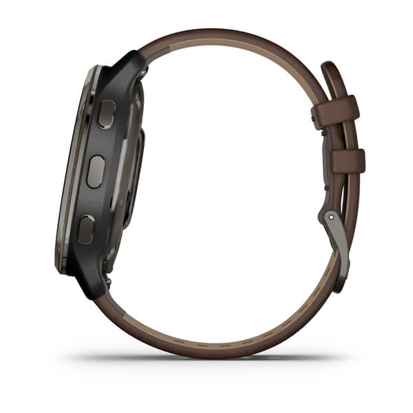 Garmin Venu 2 Plus Slate Stainless Steel Bezel With Slate Case And Brown Leather Band 43 mm