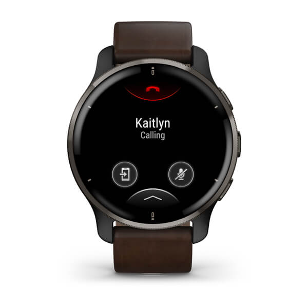 Garmin Venu 2 Plus Slate Stainless Steel Bezel With Slate Case And Brown Leather Band 43 mm