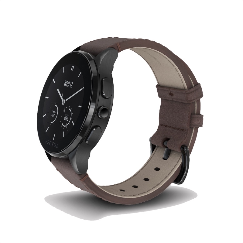 Vector Luna Brushed Black With Brown Leather Strap Smart Watch (Small)