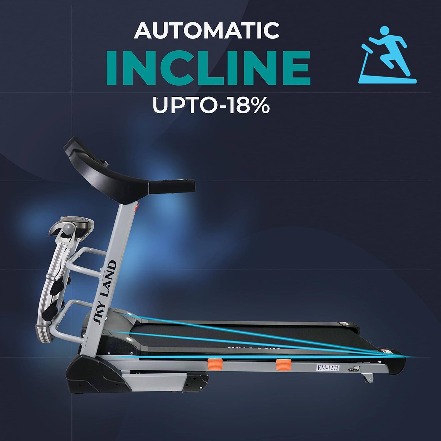 Powerful 3 hp Motor Foldable Treadmill with Massager EM-1272