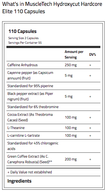 Muscletech Hydroxycut Hardcore Elite 110 Caps