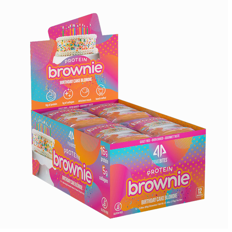 AP Rigimen PrimeBites Protein Brownies Box of 12 - Birthday Cake Blondie