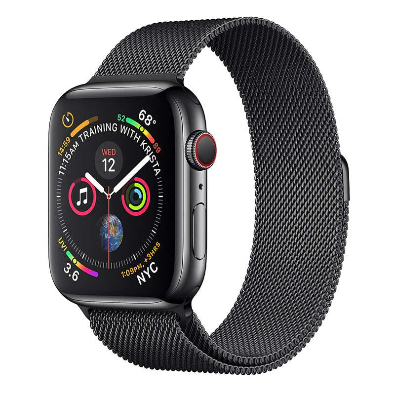 Apple Watch Series 4 GPS + Cellular 44mm Stainless Steel Case With Black Milanese Loop