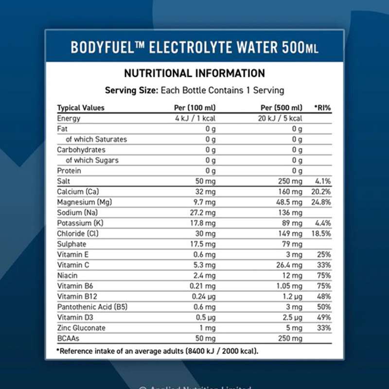 Applied Nutrition Body Fuel Hydration & Vitamin Water 500 Ml 12 Pcs in Box - Icy Blue Raz Best Price in Abu Dhabi