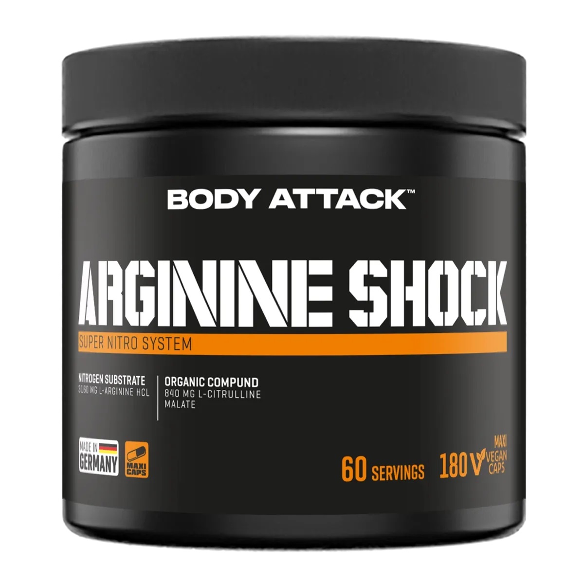 Body Attack Arginine Shock 60 Servings 180 Caps