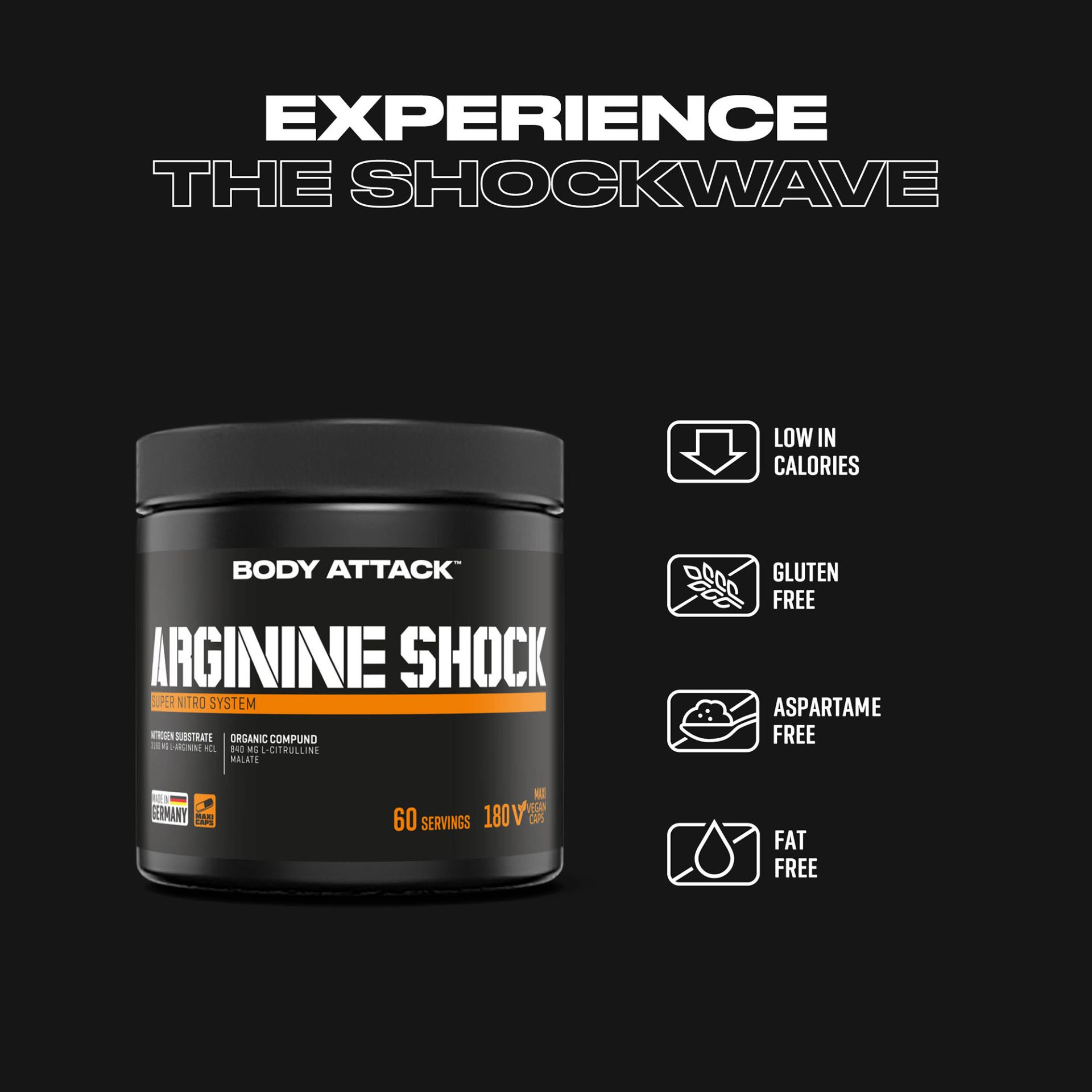 Body Attack Arginine Shock 60 Servings 180 Caps Best Price in Abu Dhabi