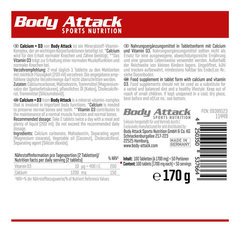 Body Attack Calcium+D3 100 Tabs Best Price in Abu Dhabi