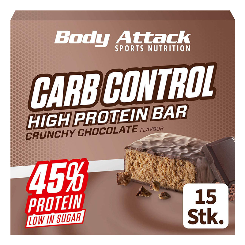 Body Attack Carb Control Protein Bar 100 G 15Pcs - Crunchy Chocolate Best Price in Dubai