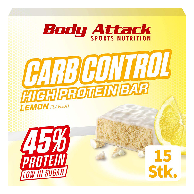 Body Attack Carb Control Protein Bar 100 G 15Pcs - Lemon Best Price in Dubai