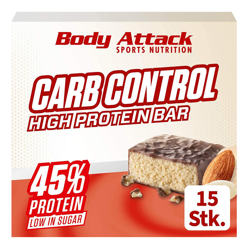 Body Attack Carb Control Protein Bar 100 G 15Pcs - Marzipan Best Price in Dubai