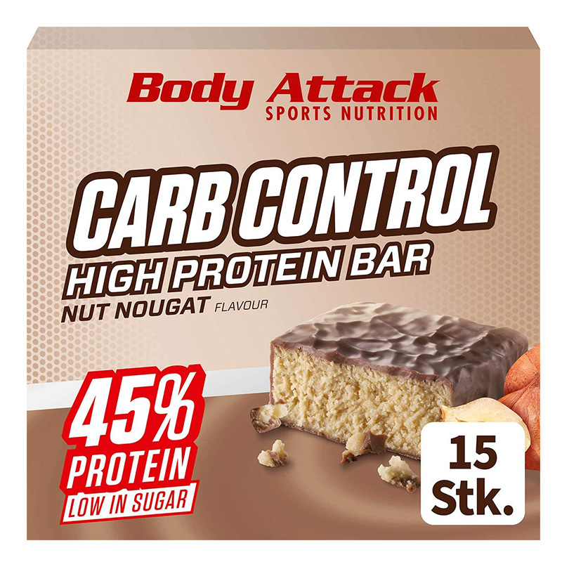 Body Attack Carb Control Protein Bar 100 G 15Pcs - Nut Nougat Best Price in Dubai