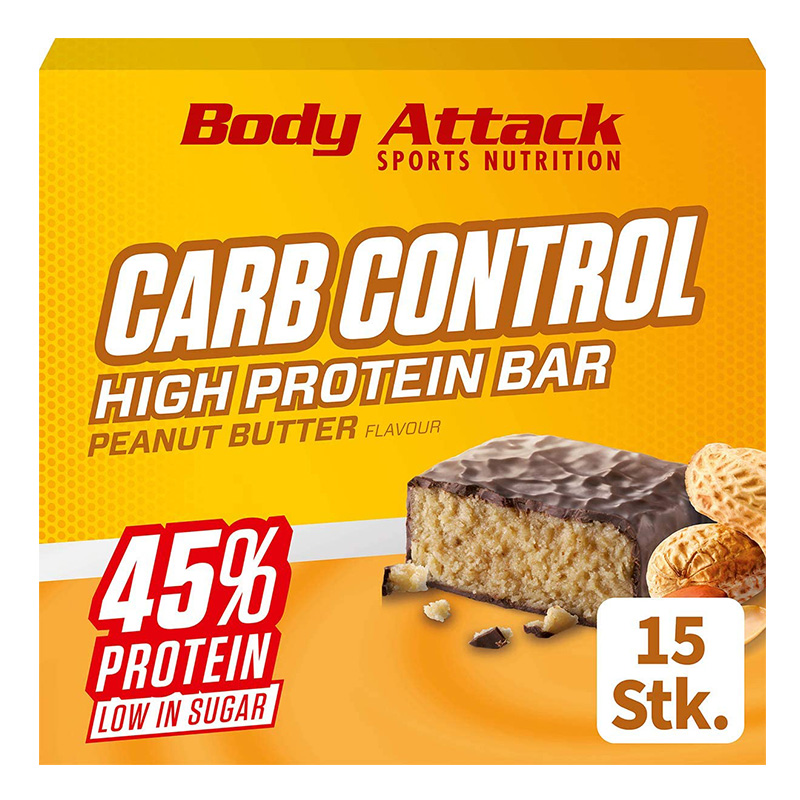 Body Attack Carb Control Protein Bar 100 G 15Pcs - Peanut Butter Best Price in Dubai