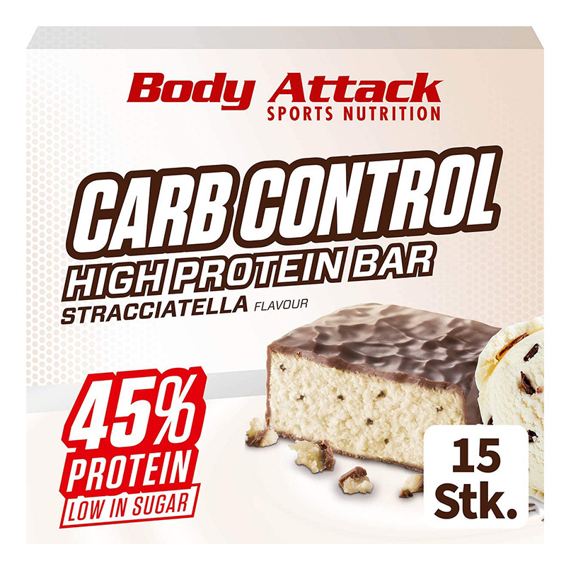 Body Attack Carb Control Protein Bar 100 G 15Pcs - Stracciatella Best Price in Dubai