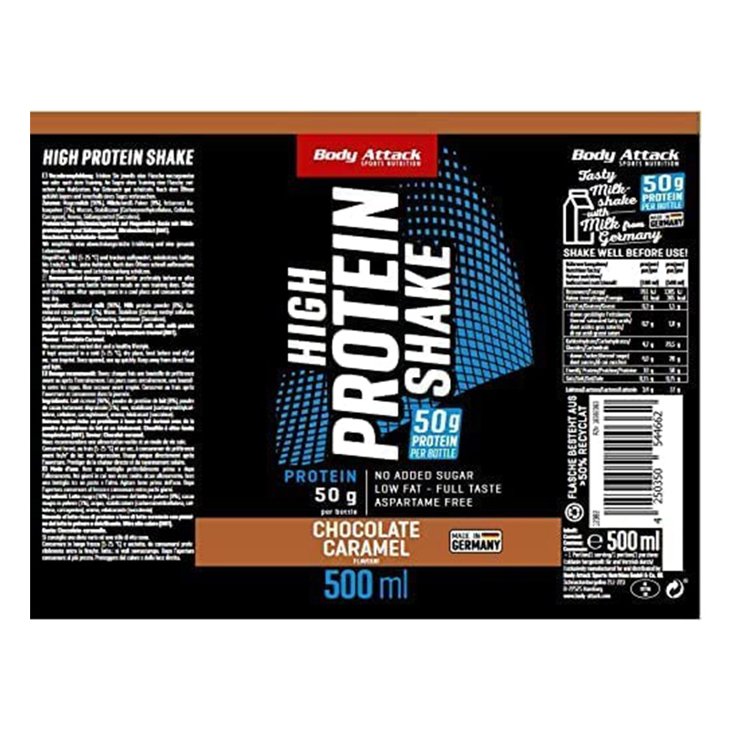 Body Attack High Protein Shake 500 ml 10 Pc in Box - Choco Caramel Best Price in Abu Dhabi