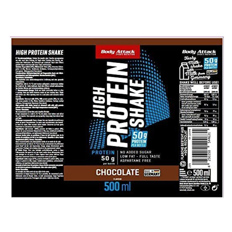 Body Attack High Protein Shake 500 ml 10 Pc in Box - Chocolate Best Price in Abu Dhabi