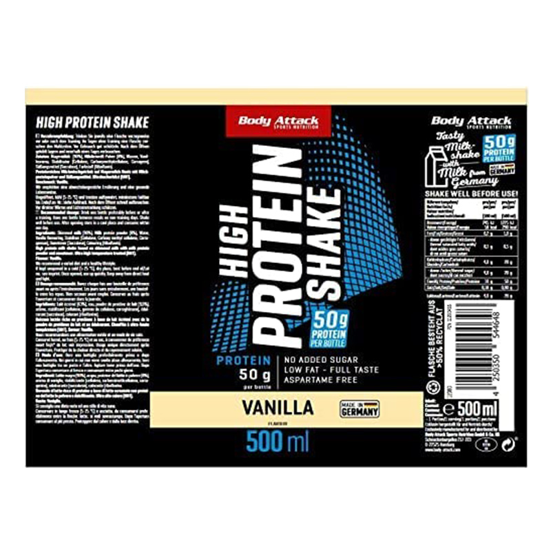 Body Attack High Protein Shake 500 ml 10 Pc in Box - Vanilla Best Price in Abu Dhabi