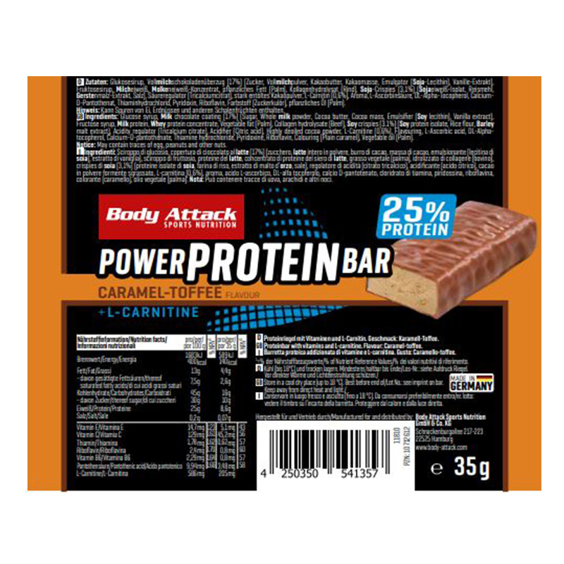 Body Attack Power Protein Bar 35 G 15 Bars in Box - Caramel Toffee Best Price in Dubai