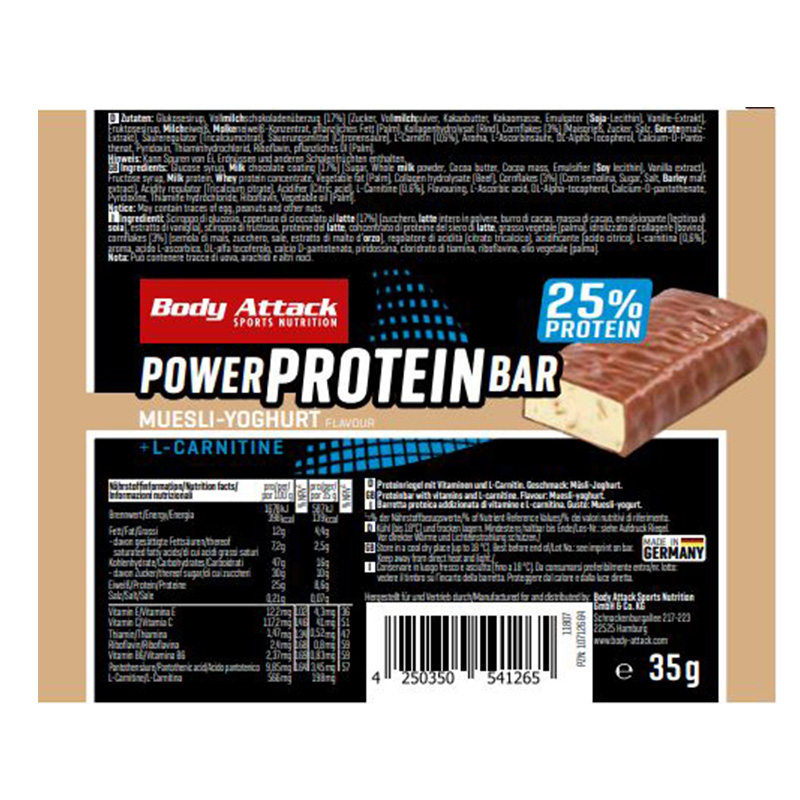 Body Attack Power Protein Bar 35 G 15 Bars in Box - Muesli Yoghurt Best Price in Dubai