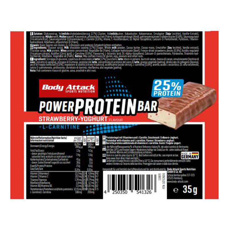 Body Attack Power Protein Bar 35 G 15 Bars in Box - Strawberry Yoghurt Best Price in Dubai