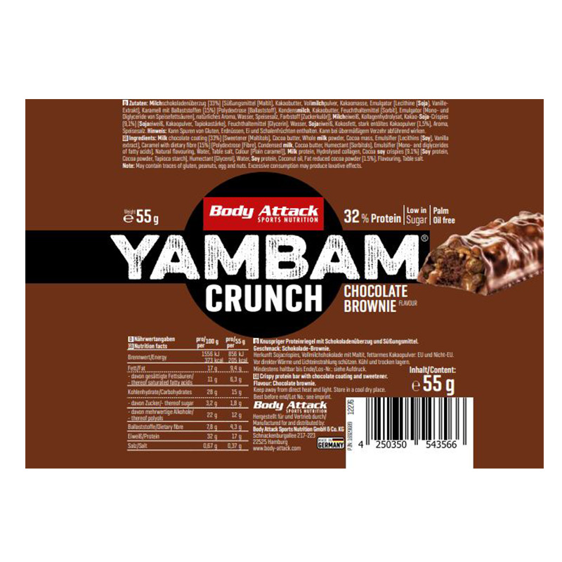 Body Attack Yambum Crunch Bar 55 G 15 Bars in Box - Chocolate Brownie Best Price in UAE