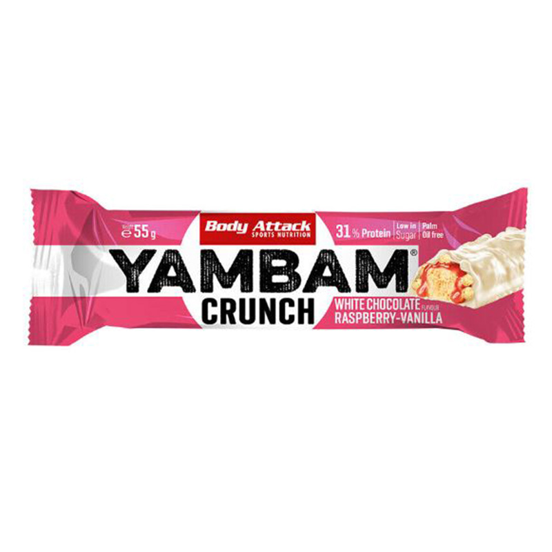 Body Attack Yambum Crunch Bar 55 G 15 Bars in Box - White Chocolate Raspberry Vanilla