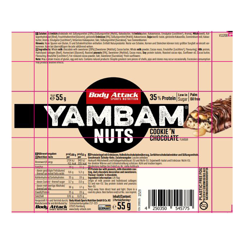 Body Attack Yambum Nuts 55 G 15 Bars in  Box - Cookie N Chocolate Best Price in Dubai