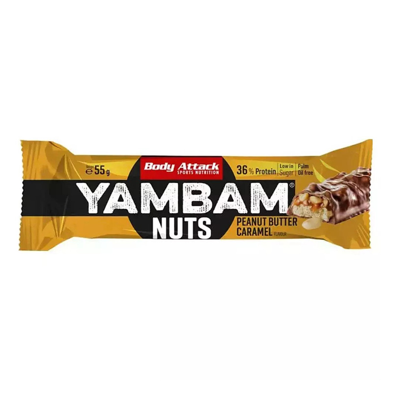 Body Attack Yambum Nuts 55 G 15 Bars in Box - Peanut Butter Caramel