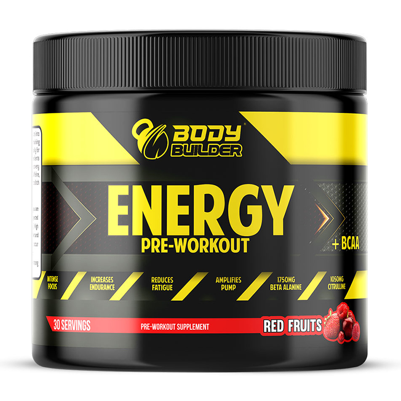 Body Builder Energy Pre-workout Plus BCAA, Red Fruit 30-225g