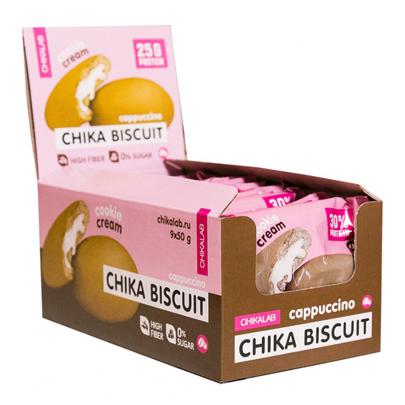Bombbar Chika Protein Biscuits Cappuccino Box  of 1 x 9 Packs