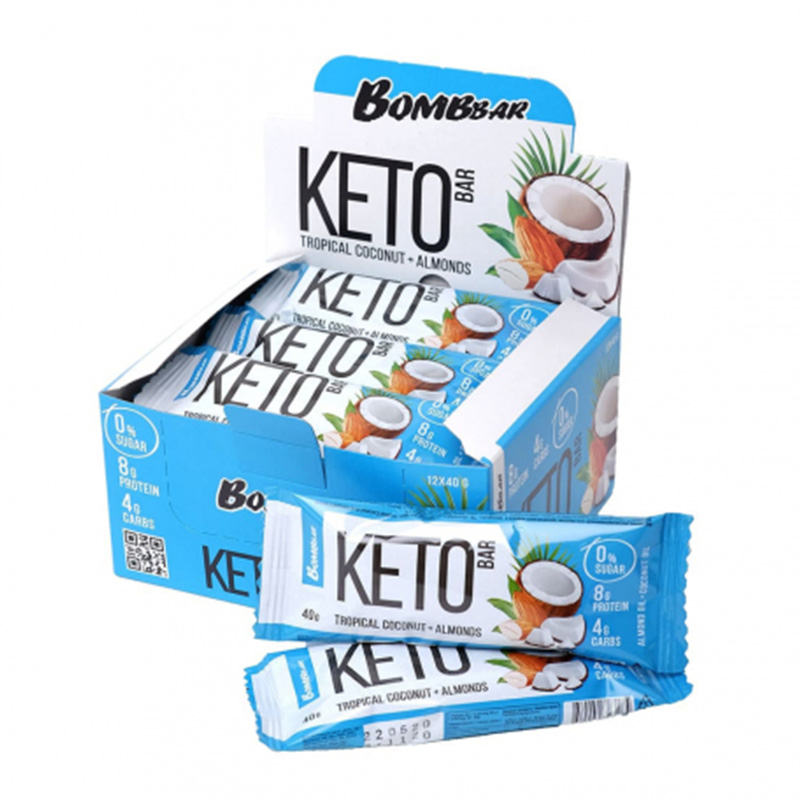 Bombbar Keto Bars 40 G 12 Pcs in Box - Tropical Coconut with Almond