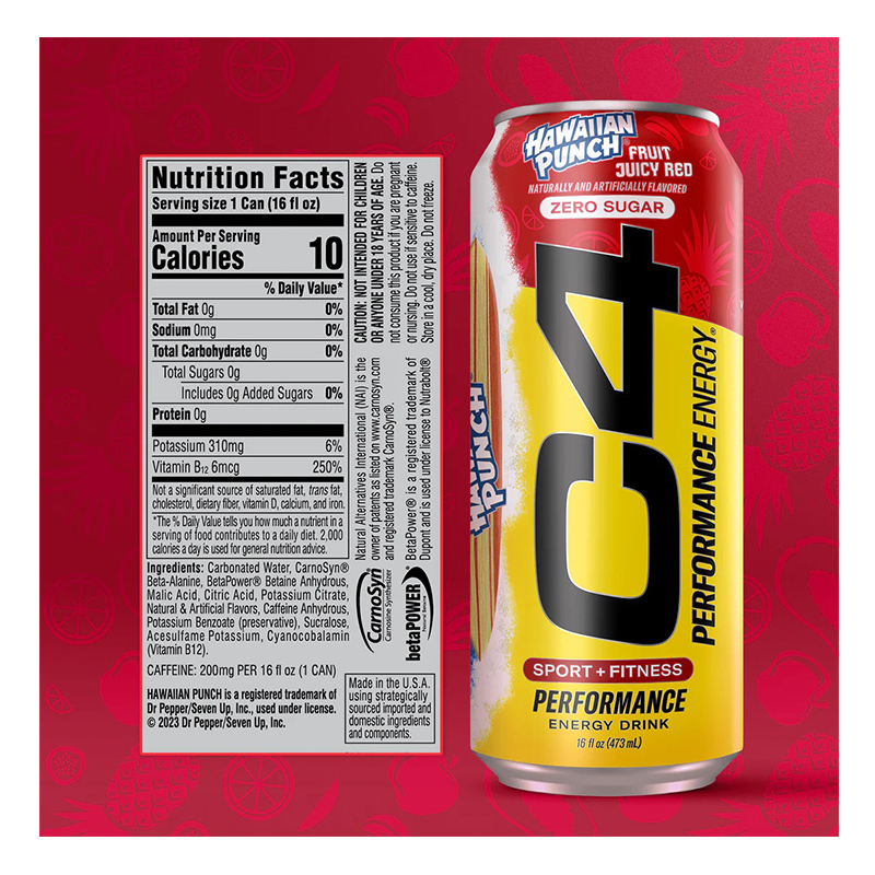 C4 Performance Energy Carbonated Drink16 oz 12 Pcs in Box - Hawaiian Punch Fruit Juicy Best Price in Dubai