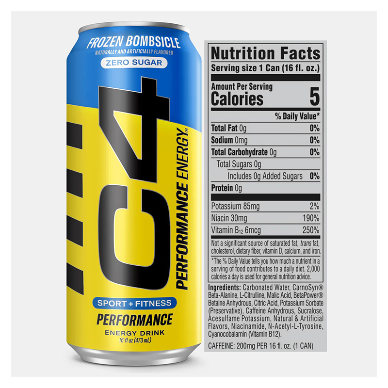 C4 Performance Energy Carbonated Drink16 oz 12 Pcs in Box - Original Frozen Bombsicle Best Price in Dubai