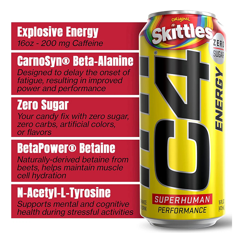 C4 Performance Energy Carbonated Drink16 oz 12 Pcs in Box - Skittles Best Price in Dubai