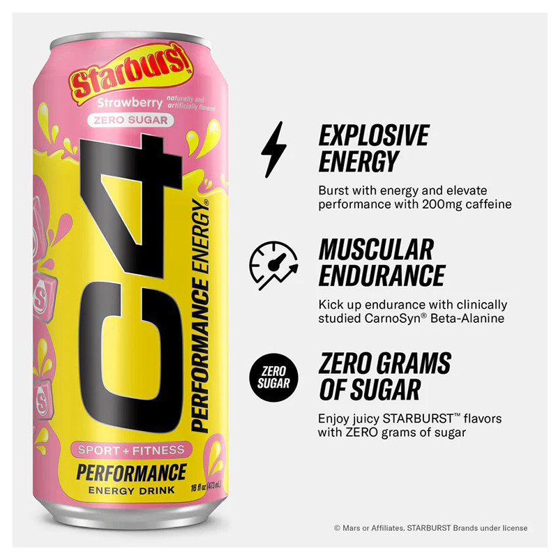 C4 Performance Energy Carbonated Drink16 oz 12 Pcs in Box - Starburst Strawberry Best Price in Dubai