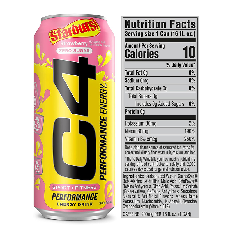 C4 Performance Energy Carbonated Drink16 oz 12 Pcs in Box - Starburst Strawberry Best Price in Abu Dhabi