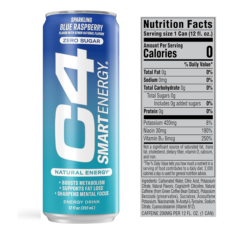 C4 Smart Energy Drink 12oz 12 Pcs in Box - Blue Raspberry Best Price in Dubai