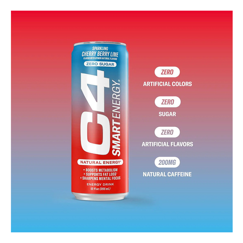 C4 Smart Energy Drink 12oz 12 Pcs in Box - Cherry Berry Lime Best Price in Abu Dhabi