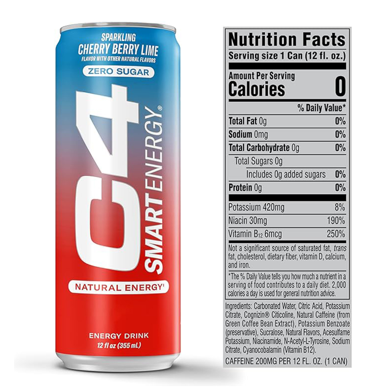 C4 Smart Energy Drink 12oz 12 Pcs in Box - Cherry Berry Lime Best Price in Dubai