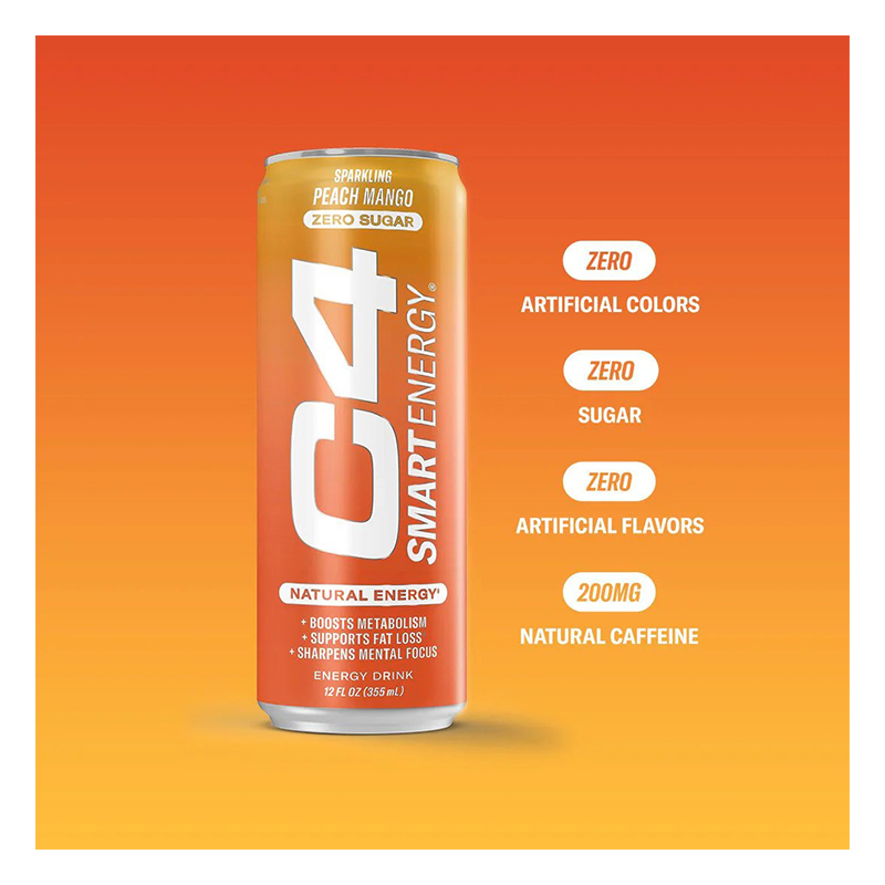 C4 Smart Energy Drink 12oz 12 Pcs in Box - Peach Mango Best Price in Dubai