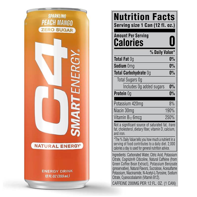 C4 Smart Energy Drink 12oz 12 Pcs in Box - Peach Mango Best Price in Abu Dhabi