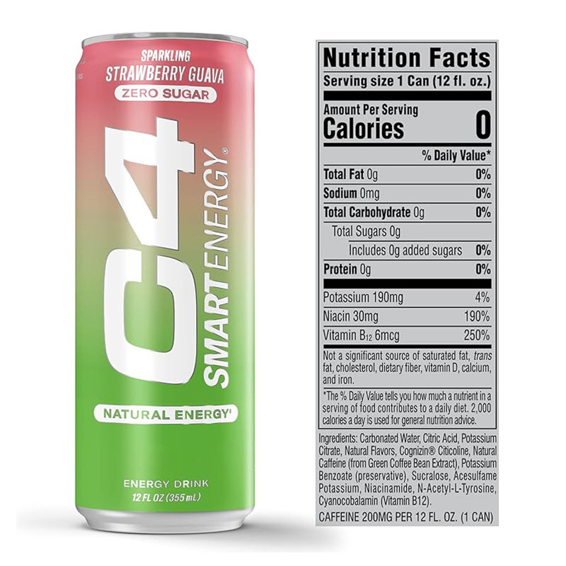 C4 Smart Energy Drink 12oz 12 Pcs in Box - Strawberry Guava Best Price in Dubai