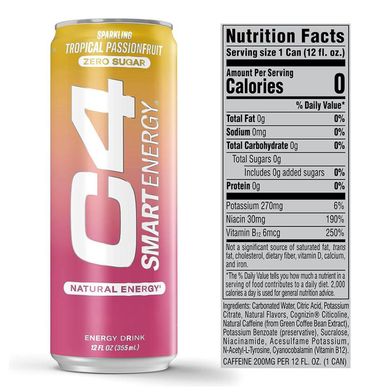 C4 Smart Energy Drink 12oz 12 Pcs in Box - Tropical Passionfruit Best Price in Dubai