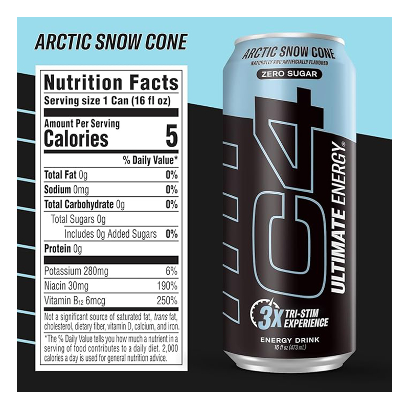 C4 Ultimate Energy Carbonated Drink 12oz 12 pcs in Box - Arctic Snow Cone Best Price in Dubai