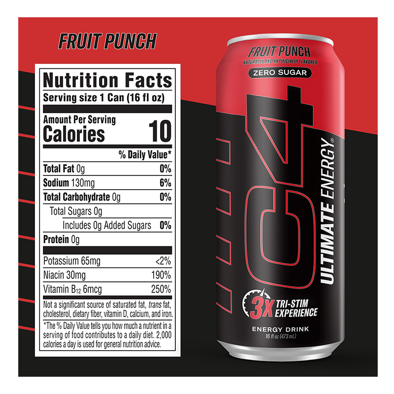 C4 Ultimate Energy Carbonated Drink 12oz 12 pcs in Box - Fruit Punch Best Price in Dubai