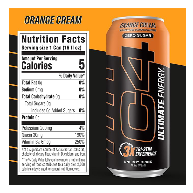 C4 Ultimate Energy Carbonated Drink 12oz 12 pcs in Box - Orange Cream Best Price in Dubai