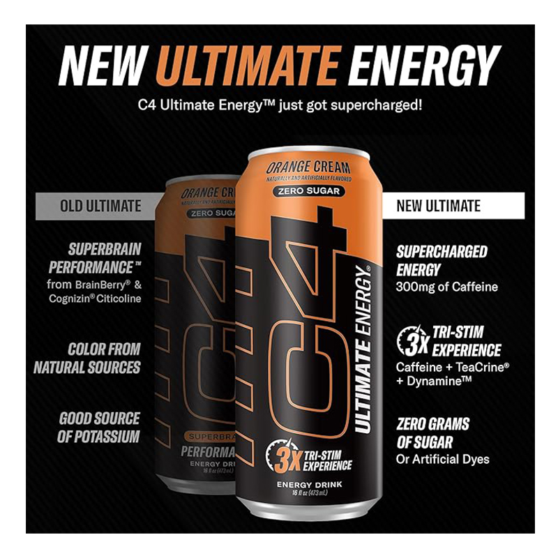 C4 Ultimate Energy Carbonated Drink 12oz 12 pcs in Box - Orange Cream Best Price in Abu Dhabi