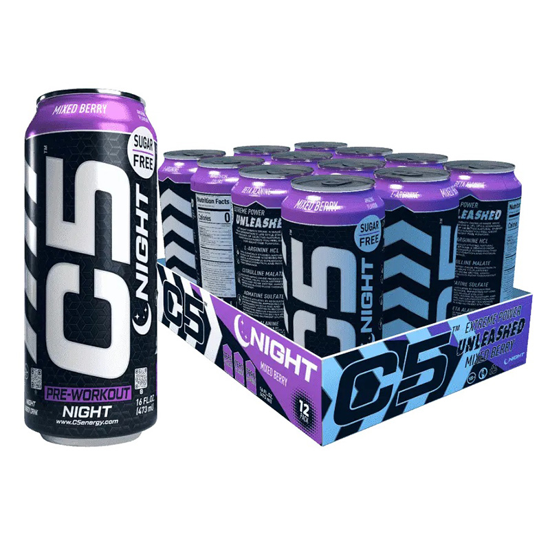 C5 Night Pre Workout Drink 473 ml 12 Pc Box - Mixed Berry - Energy Drink Without Caffeine