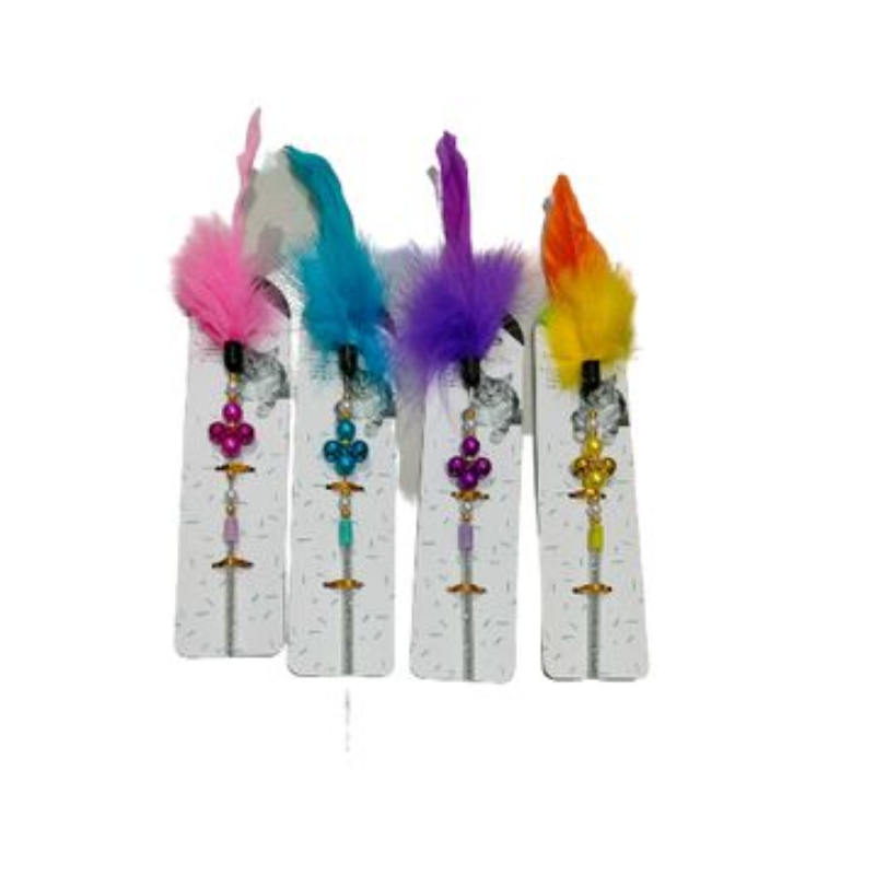 Cat Teaser Wand Wire Spring Cat Toy with Feather - Multi Color Best Price in UAE